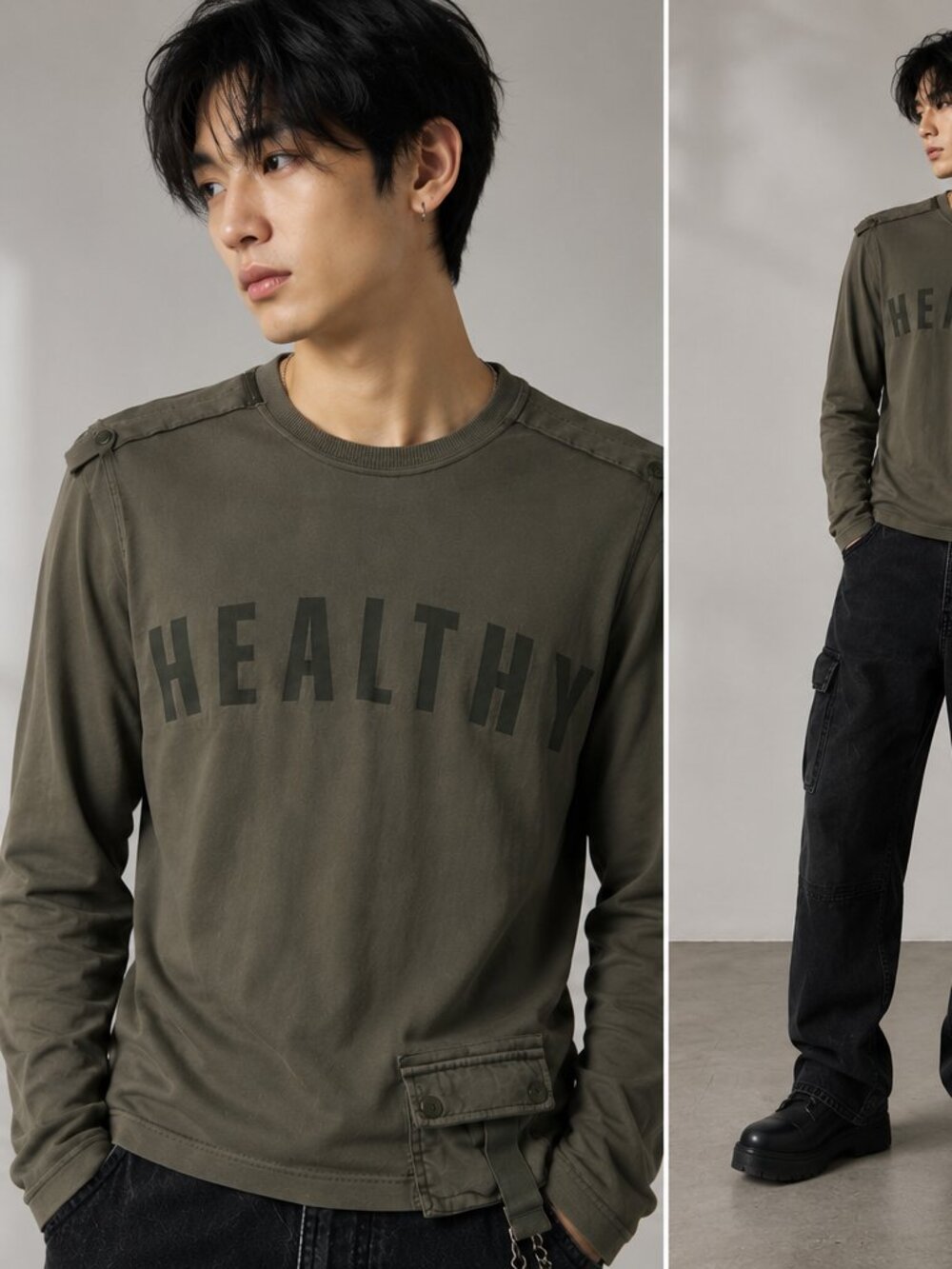 Dolce & Gabbana Archive Military Utility Long Sleeve Shirt Olive Healthy Graphic - Picture 2 of 13